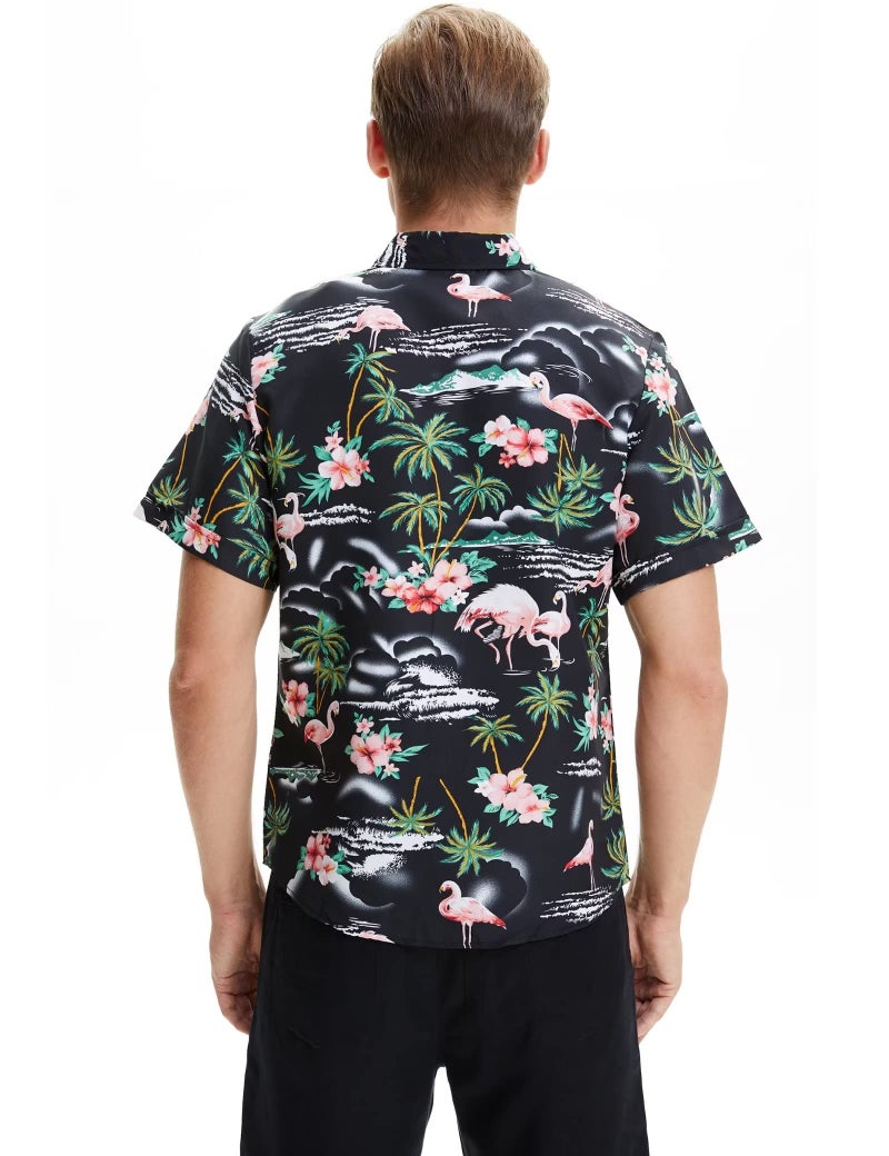 SSLR Mens Hawaiian Shirt Flamingos Casual Short Sleeve Button Down Shirts Aloha Shirt (Large, Black) - Image 2